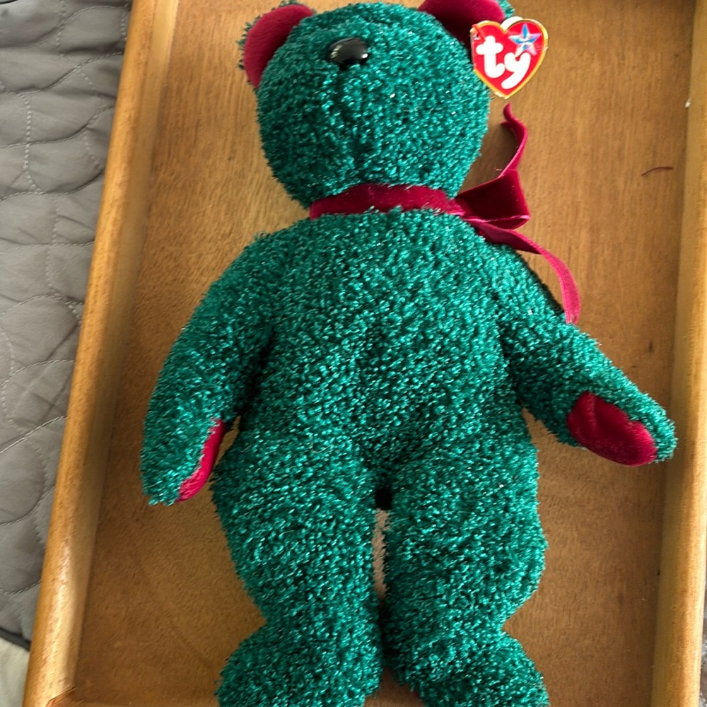 Vintage Ty Beanie Buddy Christmas Holiday Teddy Bear Plush 14” Green Toy Collar
